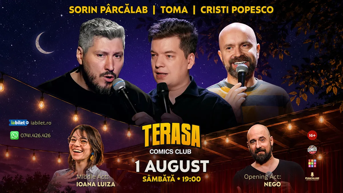 Stand-up cu Cristi Popesco, Toma, Sorin Pârcălab și Ioana Luiza pe Terasa ComicsClub!