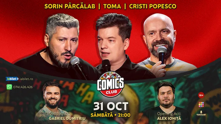 Stand-up cu Cristi Popesco, Toma, Sorin Pârcălab și Gabriel Dumitriu la ComicsClub!