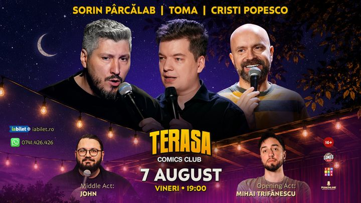 Stand-up cu Cristi Popesco, Toma, Sorin Pârcălab și John pe Terasa ComicsClub!