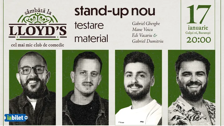Lloyd's: Stand-up Nou, testare material cu Gherghe, Mane Voicu, Edi Vacariu și Gabriel Dumitriu