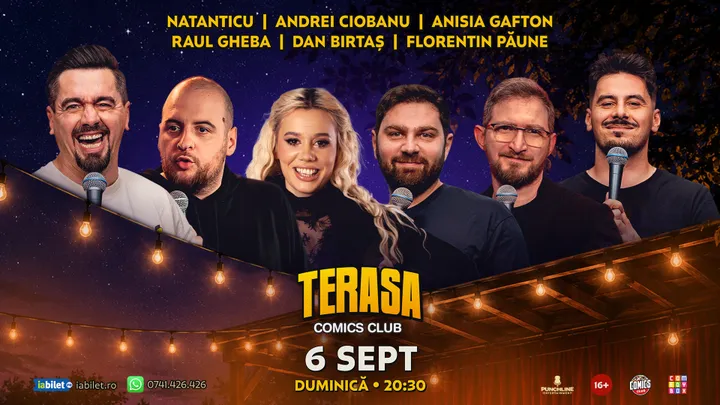 Stand-up cu Natanticu, Andrei Ciobanu, Anisia, Raul, Dan Birtaș și Florentin Păune pe Terasa ComicsClub!