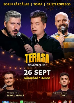 Stand-up cu Cristi Popesco, Toma, Sorin Pârcălab și Mirică pe Terasa ComicsClub!