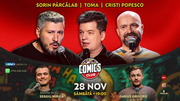 Stand-up cu Cristi Popesco, Toma, Sorin Pârcălab și Mirică la ComicsClub!