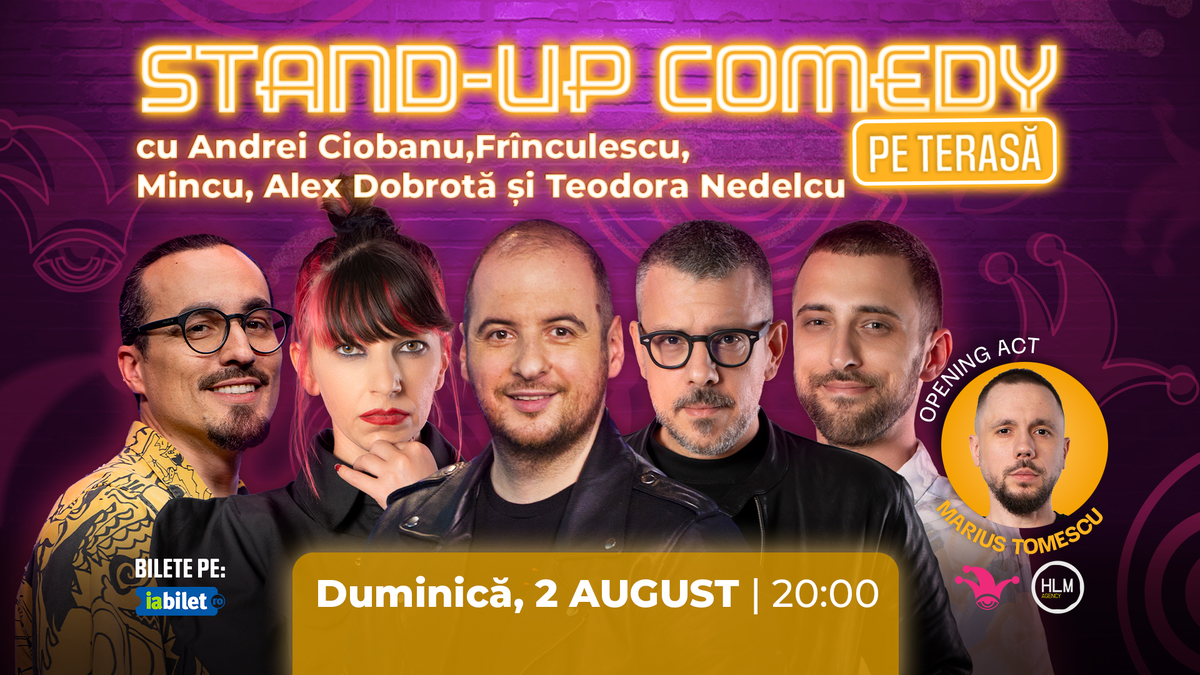The Fool Terasa: Stand-up comedy cu Frînculescu, Mincu, Ciobanu, Alex Dobrotă și Teodora Nedelcu