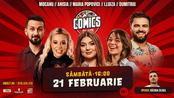 Stand-up cu Maria Popovici, Alex Mocanu, Ioana Luiza, Anisia și Gabriel Dumitriu la ComicsClub!