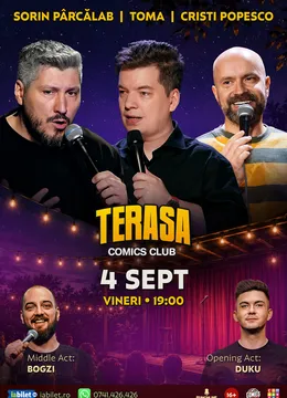 Stand-up cu Cristi Popesco, Toma, Sorin Pârcălab și Bogzi pe Terasa ComicsClub!