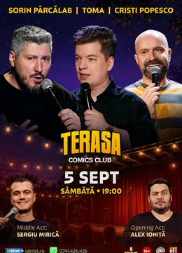 Stand-up cu Cristi Popesco, Toma, Sorin Pârcălab și Mirică pe Terasa ComicsClub!