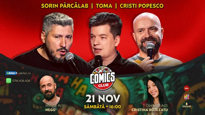 Stand-up cu Cristi Popesco, Toma, Sorin Pârcălab și Nego la ComicsClub!