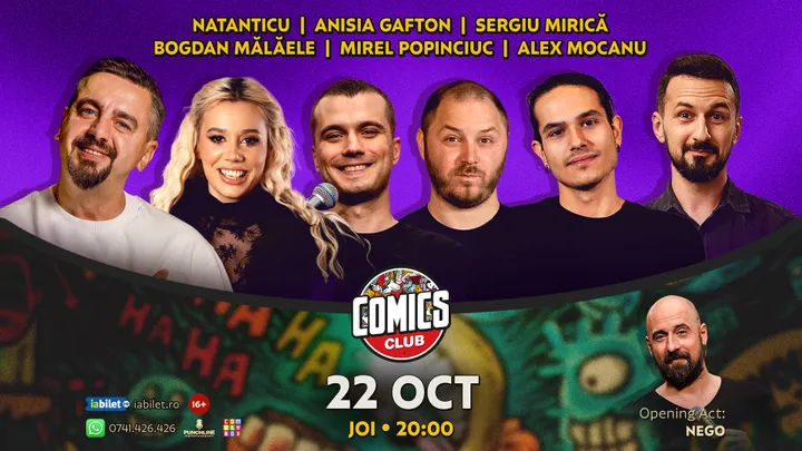 Stand-up cu Natanticu, Mălăele, Mirică, Anisia, Alex Mocanu și Mirel Popinciuc la ComicsClub!