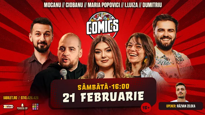 Stand-up cu Maria Popovici, Alex Mocanu, Ioana Luiza, Andrei Ciobanu și Gabriel Dumitriu la ComicsClub!