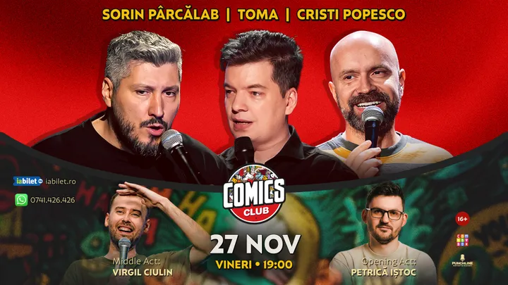 Stand-up cu Cristi Popesco, Toma, Sorin Pârcălab și Virgil Ciulin la ComicsClub!