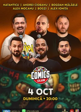 Stand-up cu Natanticu, Andrei Ciobanu, Bogzi, Alex Mocanu, Bogdan Malaele și Alex Ioniță la ComicsClub!