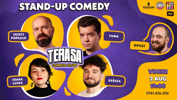 Stand-up cu Toma, Cristi, Ioana Luiza și Drăcea pe Terasa ComicsClub!