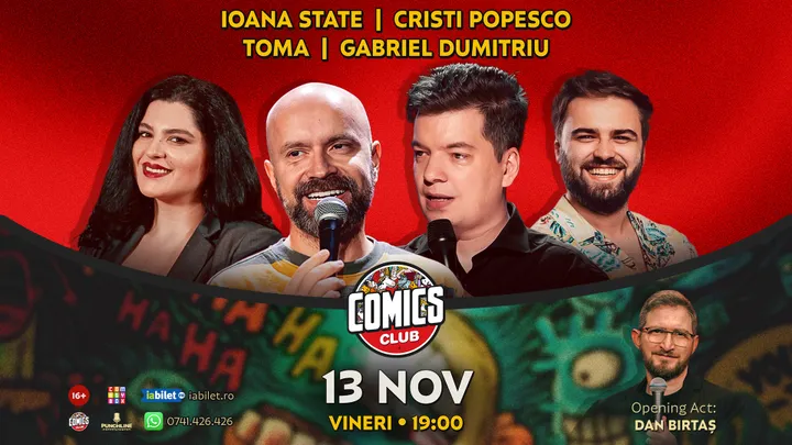 Stand-up cu Cristi Popesco, Toma, Ioana State și Gabriel Dumitriu la ComicsClub!