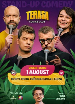 Stand-up cu Cristi Popesco, Toma, Frînculescu și Ioana Luiza pe Terasa ComicsClub!