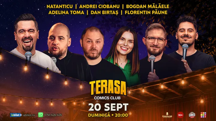 Stand-up cu Natanticu, Andrei Ciobanu, Mălăele, Dan Birtaș, Florentin Păune și Adelina pe Terasa ComicsClub!