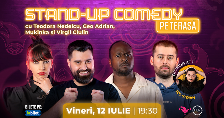 The Fool: Stand-up comedy pe terasă cu Geo Adrian, Virgil Ciulin, Teodora Nedelcu și Mukinka