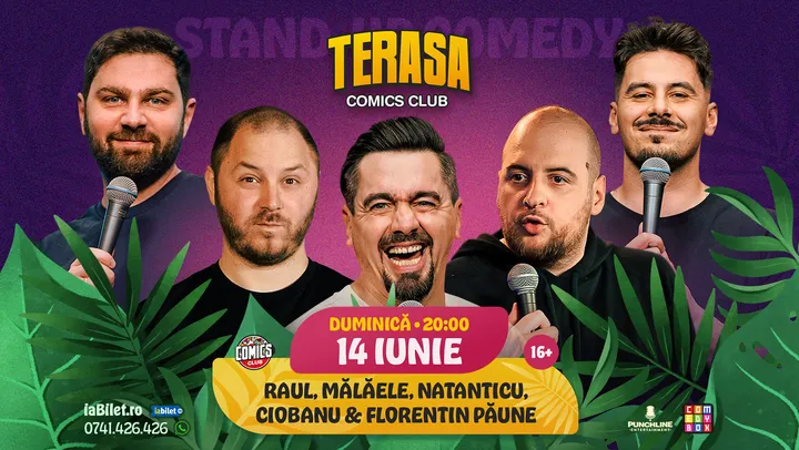 Stand-up cu Natanticu, Andrei Ciobanu, Raul Gheba, Bogdan Mălăele și Păune pe Terasa ComicsClub!