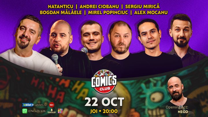 Stand-up cu Natanticu, Mălăele, Mirică, Andrei Ciobanu, Alex Mocanu și Mirel Popinciuc la ComicsClub!