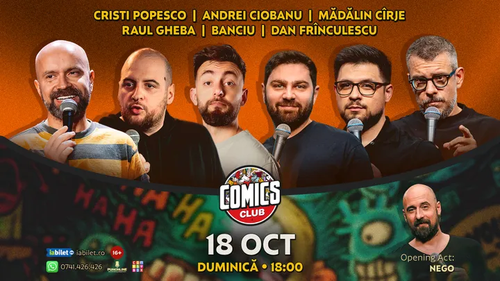 Stand-up cu Cristi Popesco, Drăcea, Raul Gheba, Andrei Ciobanu, Banciu și Frînculescu la ComicsClub!