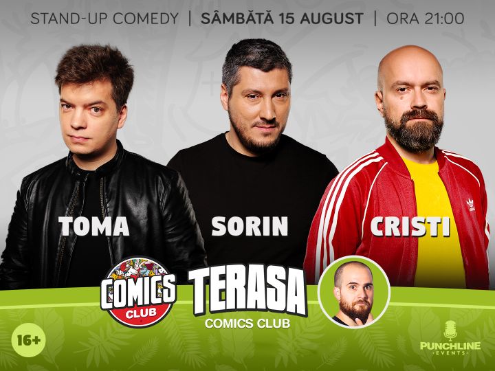 Stand-up cu Cristi, Toma și Sorin pe terasă la ComicsClub!
