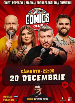 Stand-up cu Cristi Popesco, Maria Popovici, Sorin Pârcălab și Gabriel Dumitriu la ComicsClub!