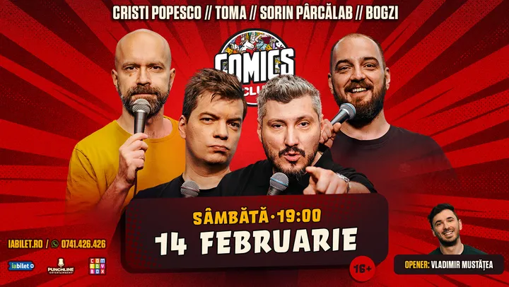 Stand-up cu Cristi Popesco, Toma, Sorin Pârcălab și Bogzi la ComicsClub!