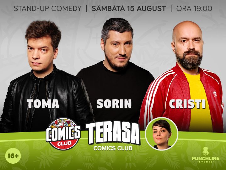 Stand-up cu Cristi, Toma și Sorin pe terasă la ComicsClub!