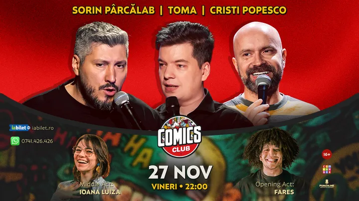 Stand-up cu Cristi Popesco, Toma, Sorin Pârcălab și Ioana Luiza la ComicsClub