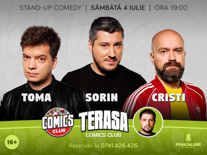 Stand-up cu Cristi, Toma și Sorin pe terasă la Comicsclub!