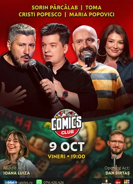 Stand-up cu Cristi Popesco, Toma, Sorin Pârcălab, Maria Popovici și Ioana Luiza la ComicsClub!