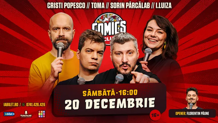 Stand-up cu Cristi Popesco, Toma, Sorin Pârcălab și Ioana Luiza la ComicsClub!