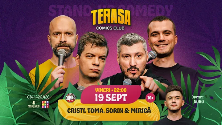Stand-up Comedy cu Popesco, Toma, Sorin și Mirică pe Terasa ComicsClub!