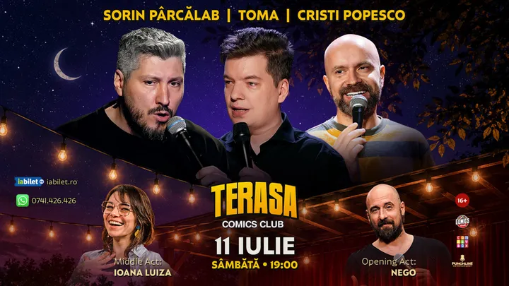 Stand-up cu Cristi Popesco, Toma, Sorin și Ioana Luiza pe Terasa ComicsClub!