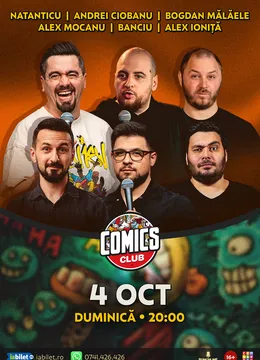 Stand-up cu Natanticu, Andrei Ciobanu, Banciu, Alex Mocanu, Bogdan Malaele și Alex Ioniță la ComicsClub!