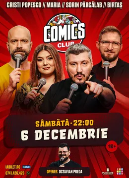 Stand-up cu Cristi Popesco, Maria Popovici, Sorin Pârcălab și Dan Birtaș la ComicsClub!