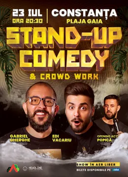 Constanta: Stand-Up Comedy & Crowdwork pe terasă cu Gabriel Gherghe, Edi Vacariu și Popică