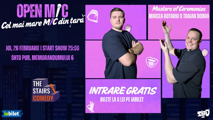 Cluj-Napoca: The Stairs Comedy: Open Mic | Stand-up Comedy Show | MCs Traian Dobra și Mircea Rotariu