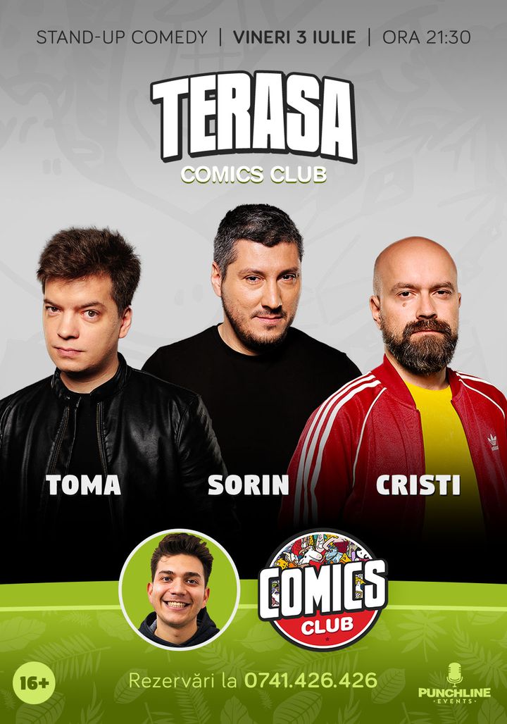 Stand-up cu Cristi, Toma și Sorin pe terasă la Comicsclub!