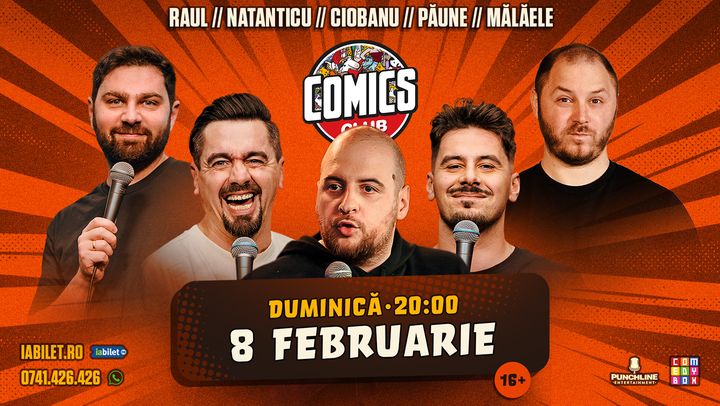 Stand-up cu Natanticu, Andrei Ciobanu, Raul Gheba, Bogdan Mălăele și Păune la ComicsClub!