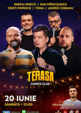 Stand-up cu Cristi Popesco, Toma, Andrei Ciobanu, Frânculescu și Mirică pe Terasa ComicsClub!