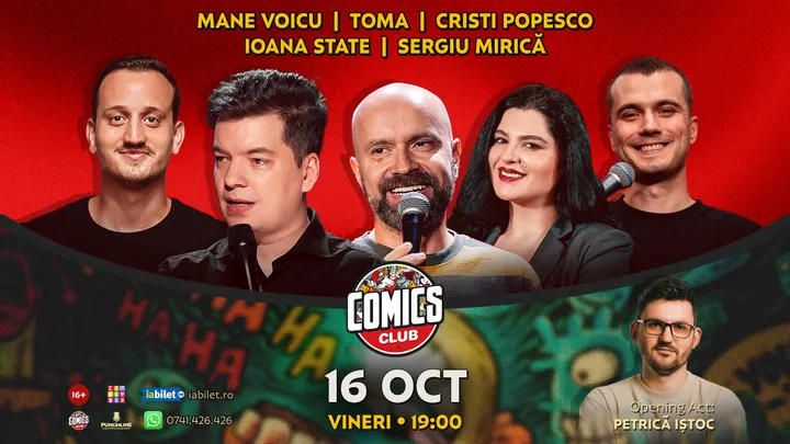 Stand-up cu Cristi Popesco, Toma, Mane Voicu, Ioana State și Mirică la ComicsClub!