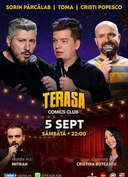 Stand-up cu Cristi Popesco, Toma, Sorin Pârcălab și Mitran pe Terasa ComicsClub!