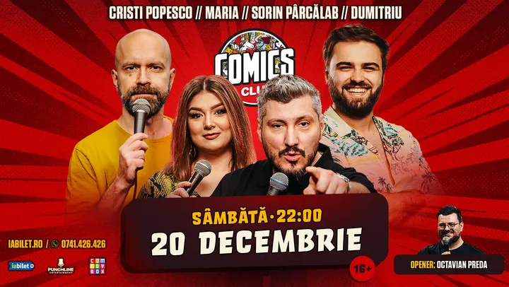Stand-up cu Cristi Popesco, Maria Popovici, Sorin Pârcălab și Gabriel Dumitriu la ComicsClub!
