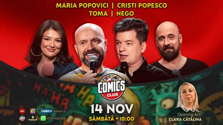 Stand-up cu Cristi Popesco, Toma, Maria Popovici și Nego la ComicsClub!