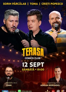 Stand-up cu Cristi Popesco, Toma, Sorin Pârcălab și Darius pe Terasa ComicsClub!
