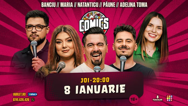 Stand-up cu Natanticu, Maria Popovici, Banciu, Adelina Toma și Florentin Păune la ComicsClub!