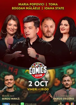 Stand-up cu Toma, Mălăele, Ioana State, Maria Popovici și Mirică la ComicsClub!
